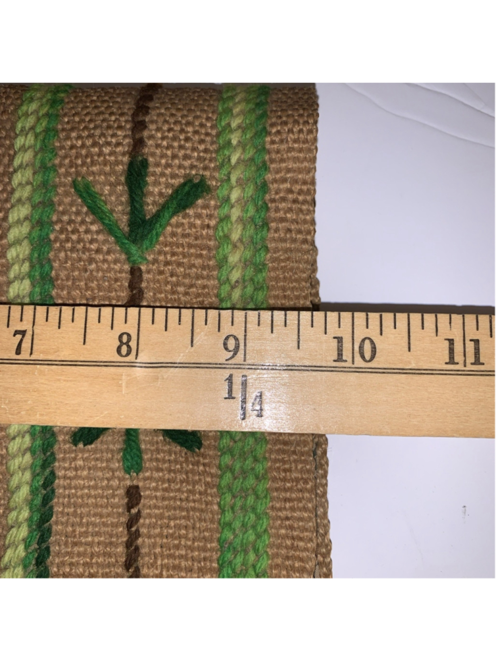 Vtg Boho Burlap Tote Elbow Bag Purse Yarn Hand-Embroidered 1960 70's Green Retro - Picture 5 of 14